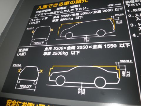 駐車場、収容サイズ