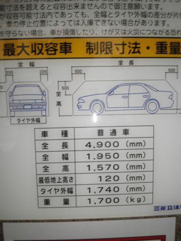 駐車場、収容サイズ
